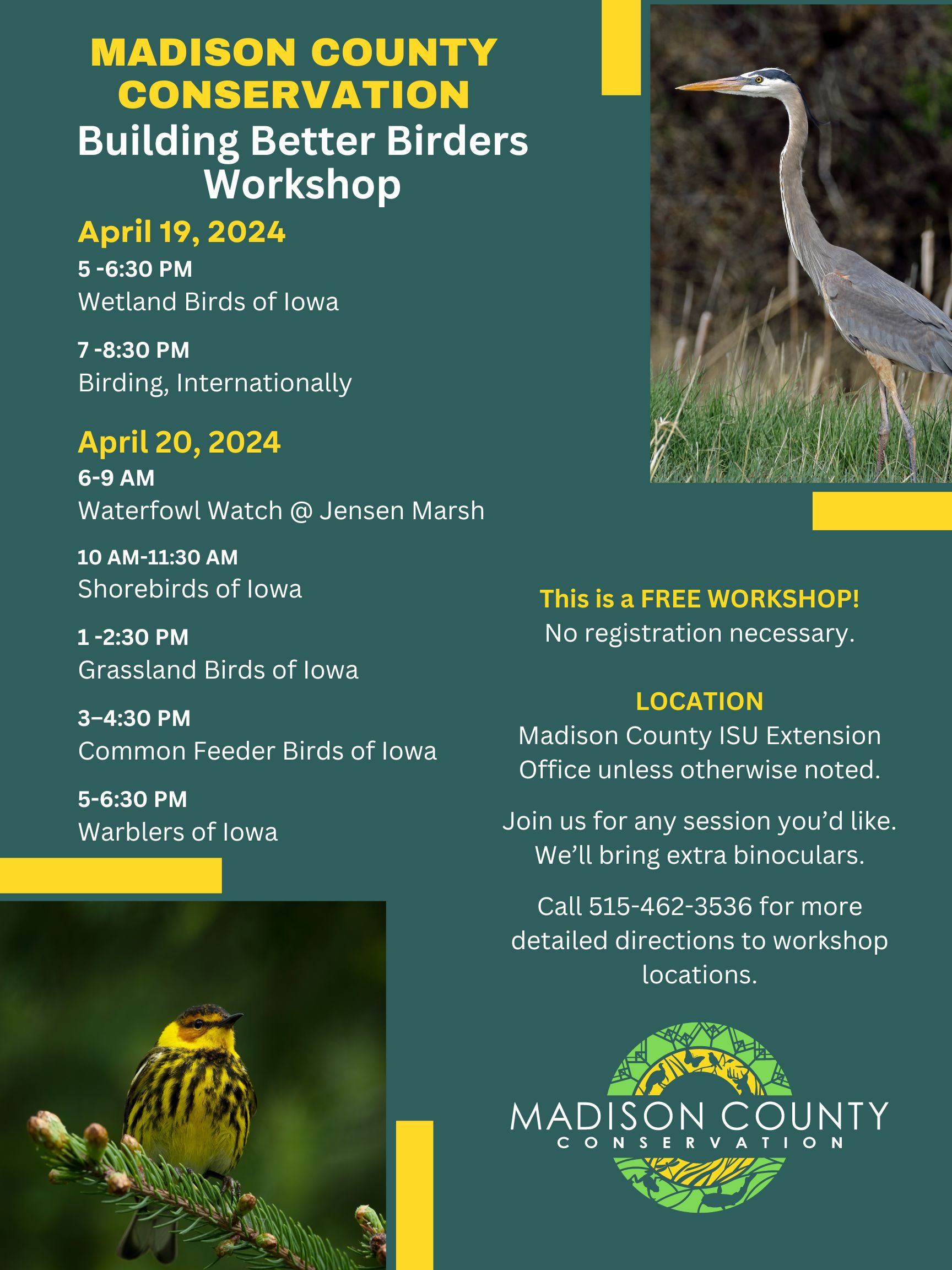 Event Flyer: Building Better Birders Workshop
April 19-20, 2024