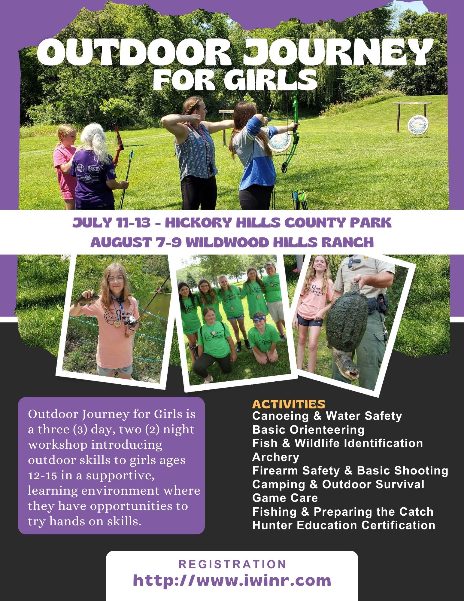 Event Flyer: Outdoor Journey for Girls
Wildwood Hills Ranch - August 7-9, 2024